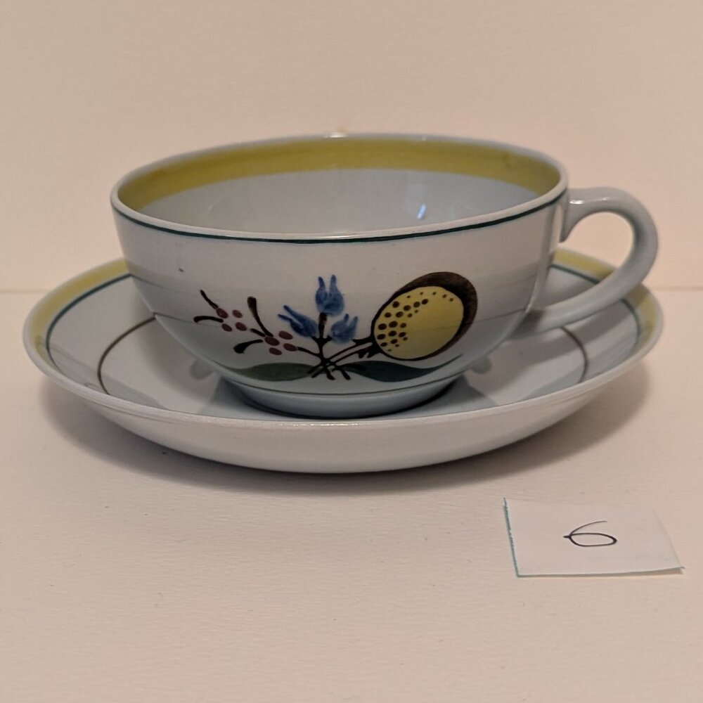 Vintage Handpainted Arabia Finland Windflower Teacup and Saucer with Flaw